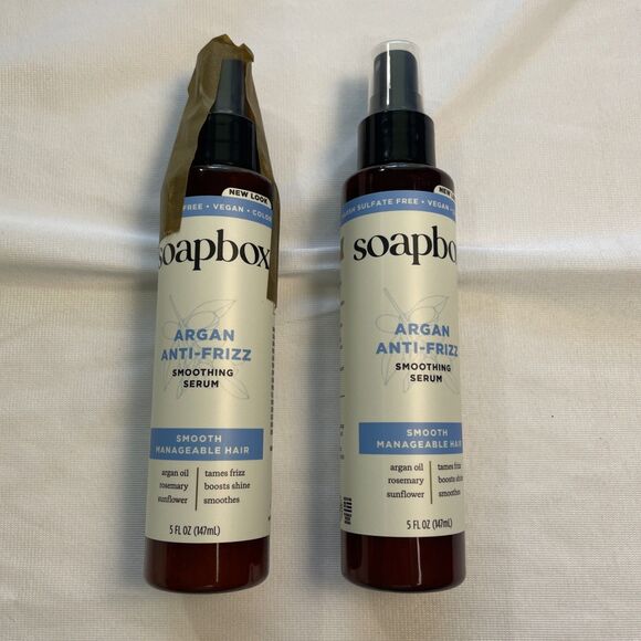 Soapbox Argan Oil Anti-Frizz Smoothing Serum 5 Oz Lot Of Two NEW Vegan Hair Care - Picture 2 of 6